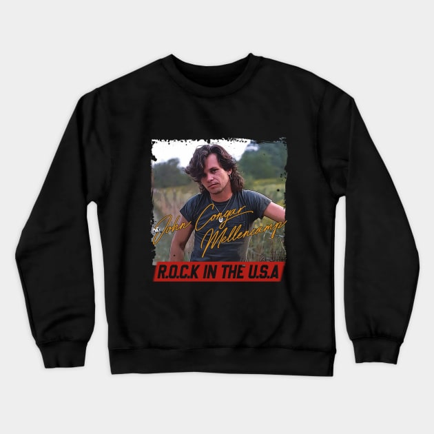 Retro Portrait Mellencamp Rock In The USA Crewneck Sweatshirt by FrancisMcdanielArt